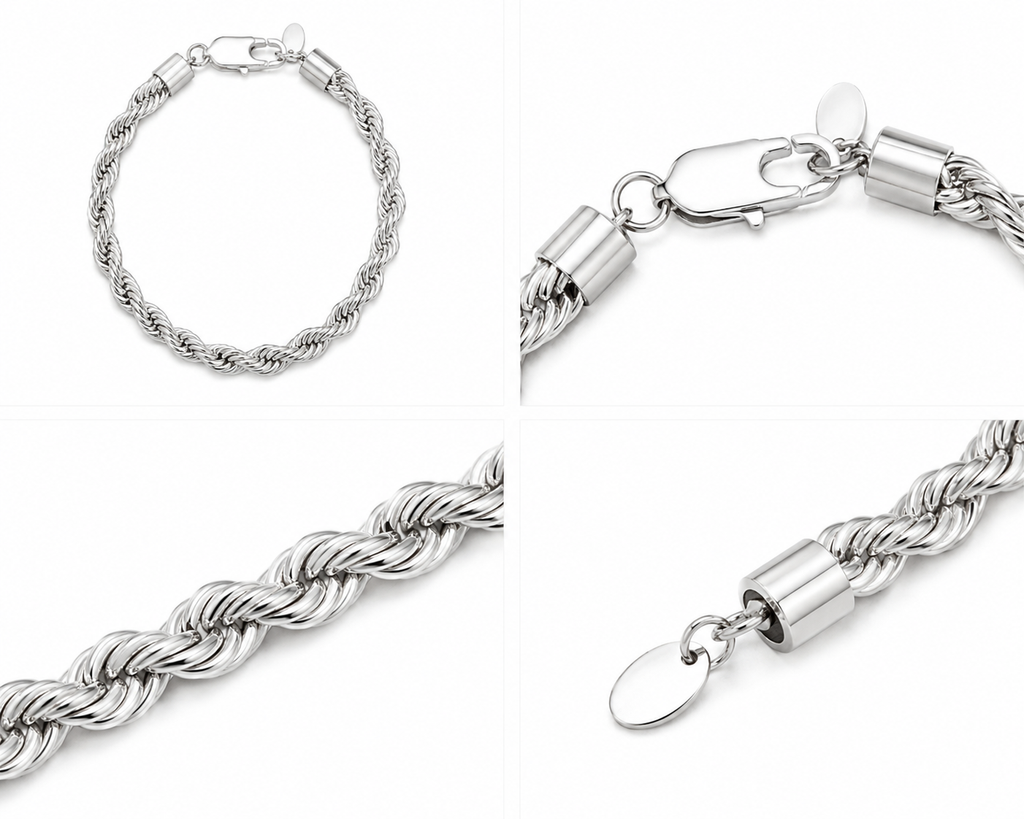 Rope Bracelet (Silver) Rhodium - 6 mm