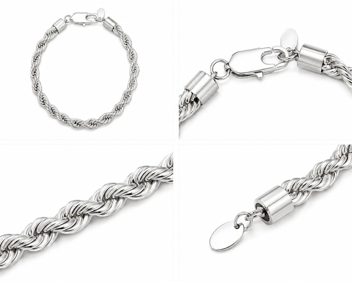 Rope Bracelet (Silver) Rhodium - 6 mm