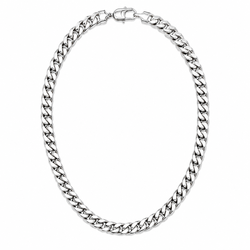 Cuban Link Chain (Silver) Rhodium - 10 mm