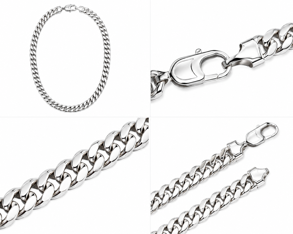 Cuban Link Chain (Silver) Rhodium - 10 mm