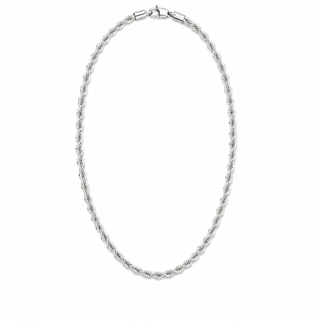 Rope Chain (Silver) Rhodium - 4 mm